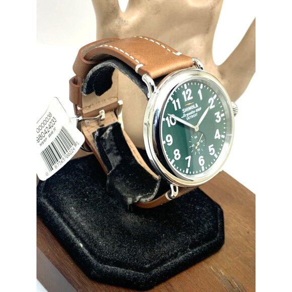 Shinola Men's Watch S0110000038 Runwell Quartz Green Dial Brown Leather 47mm - Picture 16 of 16